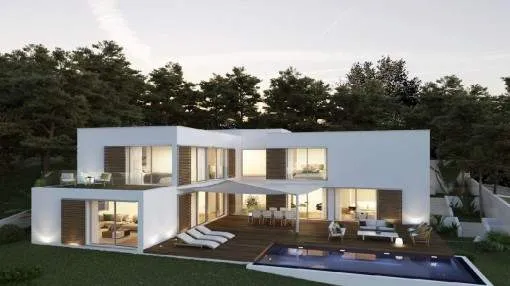 Neubauprojekt! Moderne Luxusvilla mit Meerblick mit Indoor- und Outdoor-Pool in Font de sa Cala