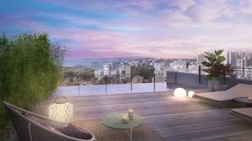 Exklusives, hochwertig erbautes 2 SZ Luxus Duplex-Penthouse mit Meerblick und Pool in Bonanova