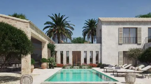 Neubau Luxusfinca bei Ses Salines mit Baulizenz und Pool auf großem Grundstück